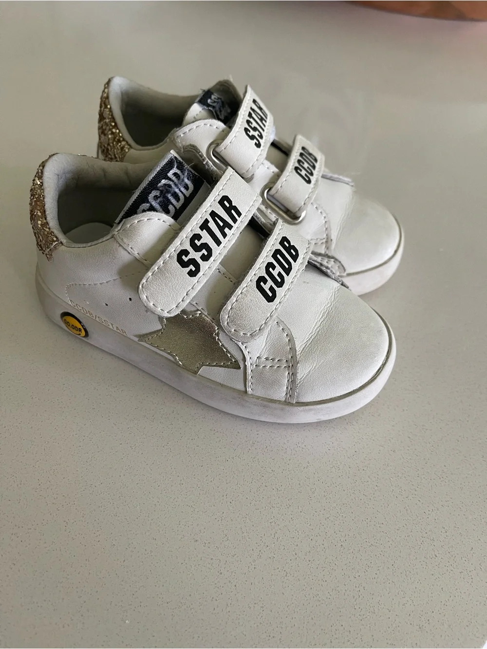 Kids White Sneaker with Gold Star Accent